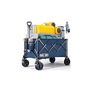 Overmont Chariot Pliable Ultra-Compact - Chariot de 150 L Portable avec Roues Tout-Terrain, Utilitaire pour Plage, Courses, Camping et Jardinage - Capacité de Charge de 150 kg - Bleu