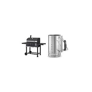 Tepro 1165 Charbon de bois Grill Grill Toronto XXL, surface de cuisson : environ 71,5 x 46 cm, anthracite/acier inoxydable, 90 cm & Weber 7416 - Cheminée à allumage Rapidfire