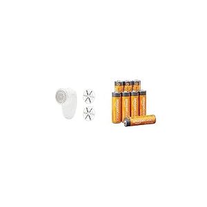 Amazon Basics Rasoir anti-bouloches à piles avec 2 lames de rechange - Blanc & Piles alcalines 1,5 V pour le quotidien - Lot de 8 (le visuel peut différer)