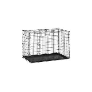 PawHut Cage pour Chien Pliable, en Acier m&eacute;tallique, 2 Portes verrouillables, Plateau Amovible, Cage de Transport pour Chien, 106L x 68l x 76H cm, Noir