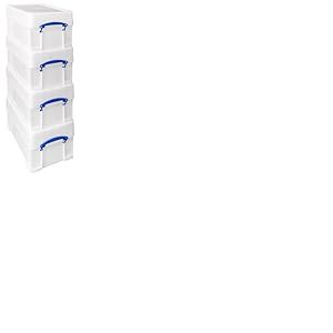 Really Useful Lot de 4 boîtes de rangement en plastique avec couvercle XL Blanc 9 l