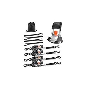 VEVOR Sangle &agrave; Cliquet R&eacute;tractable 2,5 cm x 3 m Sangle d'Arrimage Lot de 4 Sangles Chargement pour D&eacute;m&eacute;nagement Remorque Moto Kayak Voiture, avec Crochet S 4 Boucles Souples R&eacute;sistance Rupture 544 kg