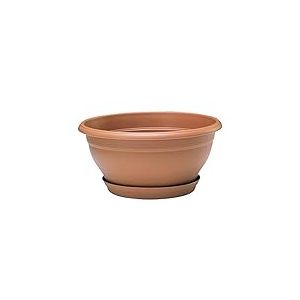 Poétic- Coupe Pot de Fleurs - Coupe Ronde d'extérieur avec Soucoupe clipsée - Coupe pour Composition - Coloris Terre Cuite - Ø30,5 x H15 cm - en Plastique recyclé