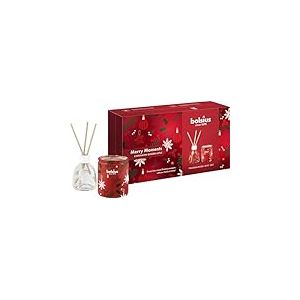 Bolsius - Coffret Cadeau - Merry Moments - Bougie Parfumée et Diffuseur à Roseaux avec le Parfum Chaleureux des Épices d'Hiver - Contient de la Cire Végétalienne - Sans Huile de Palme