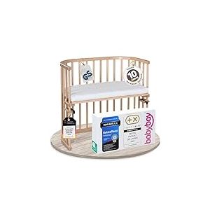 babybay Original lit cododo en Bois de hêtre Massif/Compact et modulable/Hauteur du lit réglable en continu/lit bébé évolutif (Vernis Naturel) / avec Matelas
