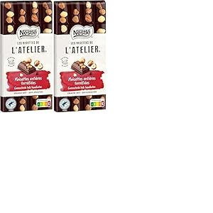 Nestl&eacute; Les Recettes de L'Atelier - Tablette Chocolat Noir Noisettes enti&egrave;res torr&eacute;fi&eacute;es - 170g (Lot de 2)