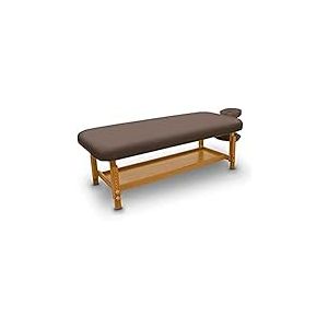 QUIRUMED Table de Massage Fixe en Bois pour Spa, Couleur Marron, lit de Massage, Simili Cuir, Hauteur r&eacute;glable, t&ecirc;te Amovible, Plateau accoudoirs, rev&ecirc;tement Haute densit&eacute;