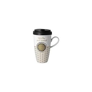 Goebel Artist 23-500-64-1 Flower of Life White Lotus Tasse avec couvercle en plastique en porcelaine fine Multicolore 14 x 8 cm
