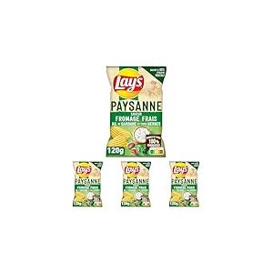 Lay's Chips Recette Paysanne Saveur Fromage Frais, Ail de Garonne, et Fines Herbes (Lot de 4)