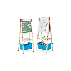 FANTASK Tableau 3 en 1 pour enfant, chevalet double face, tableau blanc, tableau noir et papier à dessin avec lettres, chiffres, craies et crayon de couleur