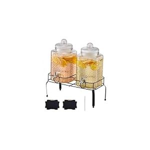 VEVOR Distributeur de Boissons Grande Capacité 5,5 L 2PCs, Fontaine à Eau en Verre, Distribution d’Eau Jus Limonade Thé Glacé, avec Support en Métal et Robinet en Inox, pour Restaurant Café Hôtel Fête