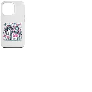 Boho Elephant Floral Butterfly Teal Blue Cute Pink Flamingo Coque pour iPhone 13 Pro