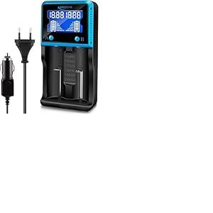 Chargeur de Batterie Universel 18650 avec 2 Baies, LCD Smart Charge Rapide pour NI-MH NI-CD AA AAA Li-ION LiFePO4 IMR 10440 14500 16340 18650 RCR123 26650