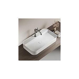 EMKE Lavabo à Poser Rectangulaire – vasque pour Salle de Bain et WC Invités – 70 × 40 × 11 cm, Lavabo en Céramique, Blanc