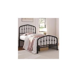 Yaheetech Cadre de Lit en M&eacute;tal avec T&ecirc;te de Lits D&eacute;co Effet Couronne 90x200cm Lits Modernes avec Sommier &agrave; Lattes Noir