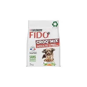 FIDO | CROQ' MIX| Chien Adulte | Croquettes équilibrées et savoureuses favorisant les muscles fermes et une condition physique optimale | au Boeuf & aux Légumes | Produit en France | Sac | 3Kg