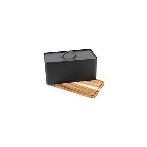 Salter BW13564EU7 Toronto Bo&icirc;te &agrave; pain avec planche &agrave; d&eacute;couper &ndash; bo&icirc;te de rangement de comptoir avec base en bois pour couper et servir, conteneur rectangulaire de porte-pain, facile &agrave; nettoyer, noir