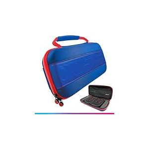 Oniverse Étui de Protection Compatible avec Nintendo Switch 2/OLED/Switch - Pochette de Transport Rigide imperméable à poignée, intérieur rembourré, Emplacements Jeux, Filet de Rangement (Bleu/Rouge)