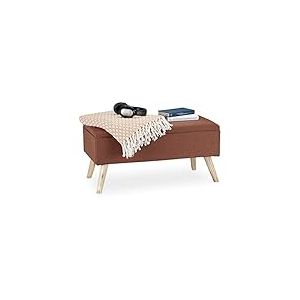 Relaxdays, Marron Banc de Rangement, rembourré, Pieds en Bois, Coffre avec revêtement en Tissu 39,5 x 79,5 x 39 cm, 1 élément