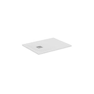Ideal Standard - Ultra Flat S+, Receveur de douche rectangulaire ultra-mince en r&eacute;sine effet pierre, 90x70cm, Ideal Solid, &Eacute;chappement c&ocirc;t&eacute; court, Blanc