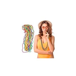 Relaxdays Lot de 30 Colliers Flashy pour Une soirée années 80 ou Hippie, Carnaval, Accessoire déguisement, Multicolore