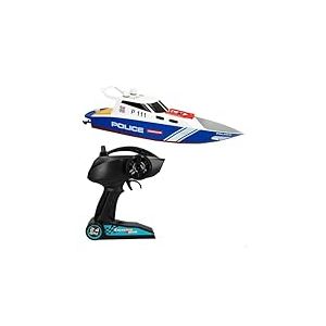 ColorBaby 47674 Racing Boat Bateau radiocommand&eacute; de Police, 36 x 10 x 10 cm, t&eacute;l&eacute;commande, 6 Directions, 2,4 GHz, port&eacute;e 35-40 m, Bateau RC, Jouets radiocommand&eacute;s, Jouets pour Enfants, +4 Ans