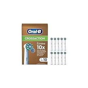 Oral-B Pro Lot De 10 Brossettes De Rechange Cross Action, AUTHENTIQUES, Blanches, Nettoyage En Profondeur, Têtes Rondes, Embouts Pour Les Brosses A Dents Electriques Oral B Pro, Carton