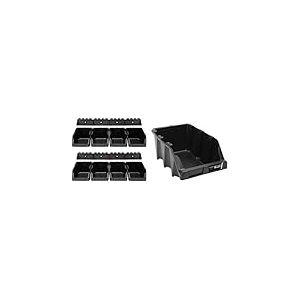 Perel Omsb10 Lot de boîte de rangement en plastique/103 mm x 165 mm x 75 mm Dimensions, Noir (Lot de 8) & OMSB36 Bac à bec 217 x 360 x 155 mm Noir