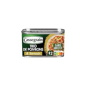 CASSEGRAIN - Trio de Poivrons Cuisin&eacute;s & Sarrasin - Huile d'Olive Vierge Extra 1,5% - Sans Additif - Nutri-Score A - Emballage 100% Recyclable - Bo&icirc;te de Conserve de 375 g