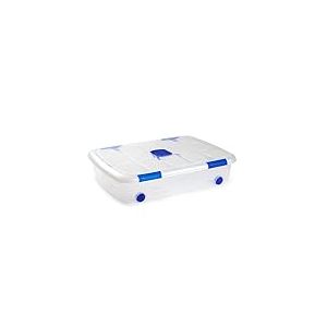 DRW Boîte de rangement sous lit en PVC transparent avec couvercle et roulettes et anti-mites de 42 litres 55 x 73 x 16 cm