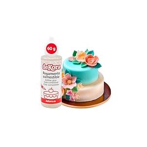 dekora - Colle Alimentaire 60g, Id&eacute;ale pour P&acirc;te &agrave; Sucre, D&eacute;corations de G&acirc;teaux &ndash; Transparente, Sans Saveur, S&eacute;chage Rapide &ndash; Application Pr&eacute;cise avec Bouchon &agrave; Vis, Essentiel pour Cake Design