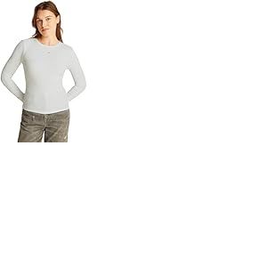 Tommy Jeans T-Shirt Manches Longues Femme Slim Fit Essential en Coton, Blanc (Ecru), L