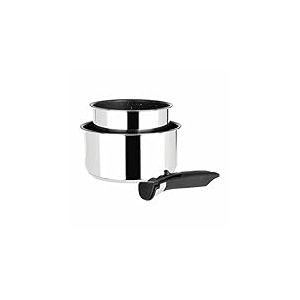 Sitram, lot de 2 casseroles en inox + manche amovible, batterie de cuisine 3 pièces, revêtement intérieur anti-adhésif, compatible tous feux dont induction, 16 et 20 cm de diamètre, 714267 Gris