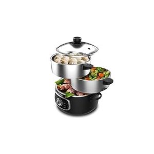 Cecotec Cuiseur à Vapeur électrique Vapovita 3000 INOX, 3 paniers indépendants, Bol de Cuisson du Riz, Supports de Cuisson des œufs, Minuterie de 60 minutes, 2 Entrées d'Eau Latérales, Gris, 800 W