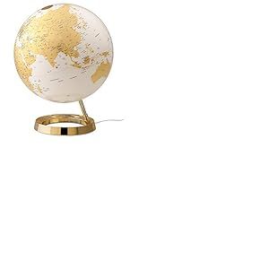 Tecnodidattica – Mappemonde Light&Colour Metal Gold | lumineux, pivotant, avec cartographie Politique actualisée | Luminaire de design | Diamètre 30 cm | Textes en anglais