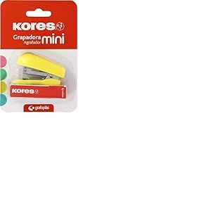 Kores - Mini agrafeuse jaune + 1 000 agrafes 24/6, compatible avec 26/6, capacit&eacute; 12 feuilles papier 80 g, 6 x 4,5 x 3 cm, distance agraf&eacute;e 17 mm, id&eacute;al comme mat&eacute;riel de bureau, parfait pour trousse