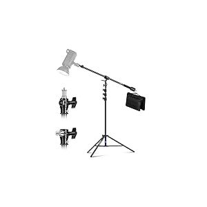 NEEWER Support d'éclairage Aluminium à Coussin d'air, Réglable de 9,8ft/3m avec Bras de Flèche, Contrepoids, Sac de Sable, Vis 1/4" de Softbox, Flash Studio, Parapluie, Anneau Lumineux, Max.5kg