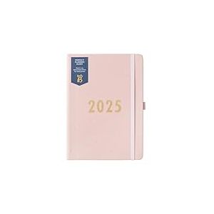Busy B - Agenda Perfect Planner - Janvier &agrave; D&eacute;cembre 2025 - Similicuir Rose - Planificateur semainier A5 avec autocollants et listes &agrave; d&eacute;tacher