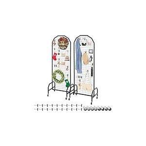 VEVOR Grille d&rsquo;Exposition sur Pied 2PCs 60x164 cm, Panneau Grille en Acier Carbone, Pr&eacute;sentoir Grillag&eacute; Mobile avec roulettes et 20 Crochets, pour Affichage Pr&eacute;sentation Photo M&eacute;mo D&eacute;coration