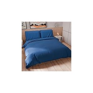PETTI Artigiani Italiani - Parure de lit 1 Place et demie 200 x 200 cm (2 taies d'oreiller 80 x 80 cm incluses), Housse de Couette Douce Microfibre Couleur Unie Bleu électrique