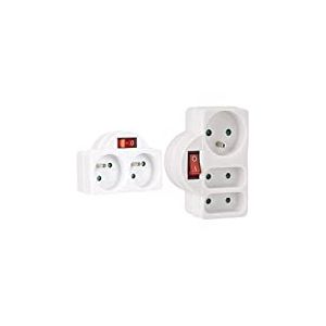 Electraline 531192 Adapteur Fiche Multiprise Biplite avec Interrupteur 2 Prise 16A, Blanc & 531193 Adapteur Fiche Multiprise Triplite avec Interrupteur | 3 Prise (1x16A, 2x6A), Blanc