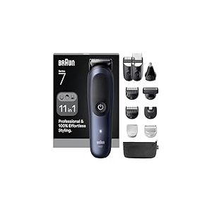 Braun Tondeuse Tout-En-Un Series 7, Kit 11-En-1, Lame ProBlade, Technologie AutoSense, 120 Min D'autonomie, Protection SkinGuard, Barbe En Dégradé, Manche AquaGrip Pratique Sous L'eau, AIO7540, Bleu