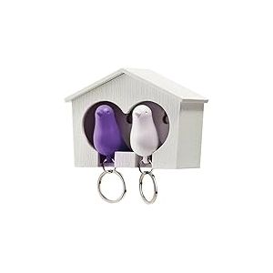 QUALY &ndash; Sparrow et Birdhouses Porte-cl&eacute;s Duo Bianco-Viola