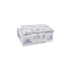 Nautica - Draps pour très Grand lit, Parure de lit en Percale de Coton, Gracieuse et fraîche, décoration d'intérieur côtière (Voile de Bois Blanc, Bleu, très Grand lit)