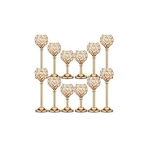 Mimorou Lot de 12 bougeoirs en Cristal dor&eacute; ou argent&eacute; pour Mariage, f&ecirc;te, No&euml;l, centres de Table (dor&eacute;)
