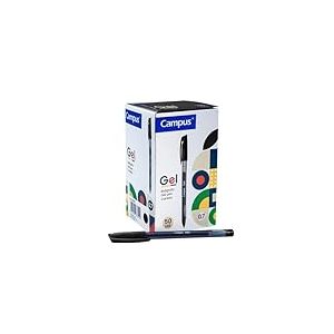 Campus - Lot de 50 Stylos à Encre Gel Noire, Stylos Noirs à Bille Encre Gel avec Pointe 1 mm et Trait de 0,7 mm, Stylo à Capuchon, Pour le Bureau et le Matériel Scolaire (Noir)