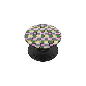 Rose, Vert, Gris, Jaune Damier PopSockets PopGrip Adh&eacute;sif