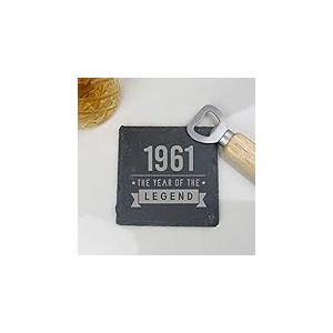eBuyGB Dessous de verre carré gravé 1961 - Année de la légende - 60e anniversaire - Cadeau pour homme - 60e anniversaire - Cadeau pour papa, oncle, frère, ardoise