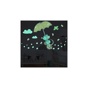 Ambiance Sticker Phosphorescent Lumineux Autocollant Mural Plafond Enfant Fluorescent Souris en Parapluie - H40 x L25 cm