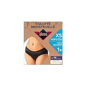 Nana Culotte Menstruelle Lavable - Flux Modéré - Jusqu'à 12 heures de Protection - Noire - Coupe Hipster, XS